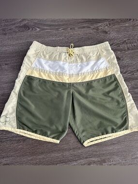 OP Men’s Olive, Cream & White Colorblock Swim Shorts